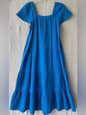 Sonoma Bold Blue Tiered Square-Neck Midi Dress size small with pockets cotton.